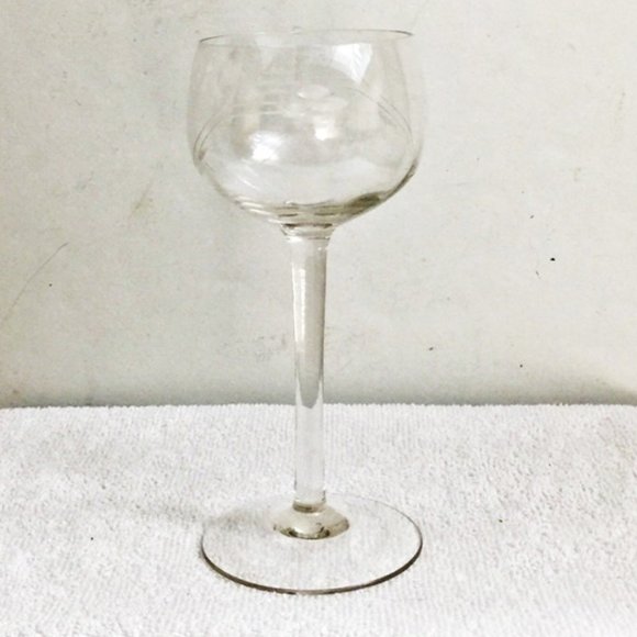 Antique Wine Goblet Stemware Clear Crystal Etched Pattern Round Bowl 1930s 1940s - Picture 2 of 6